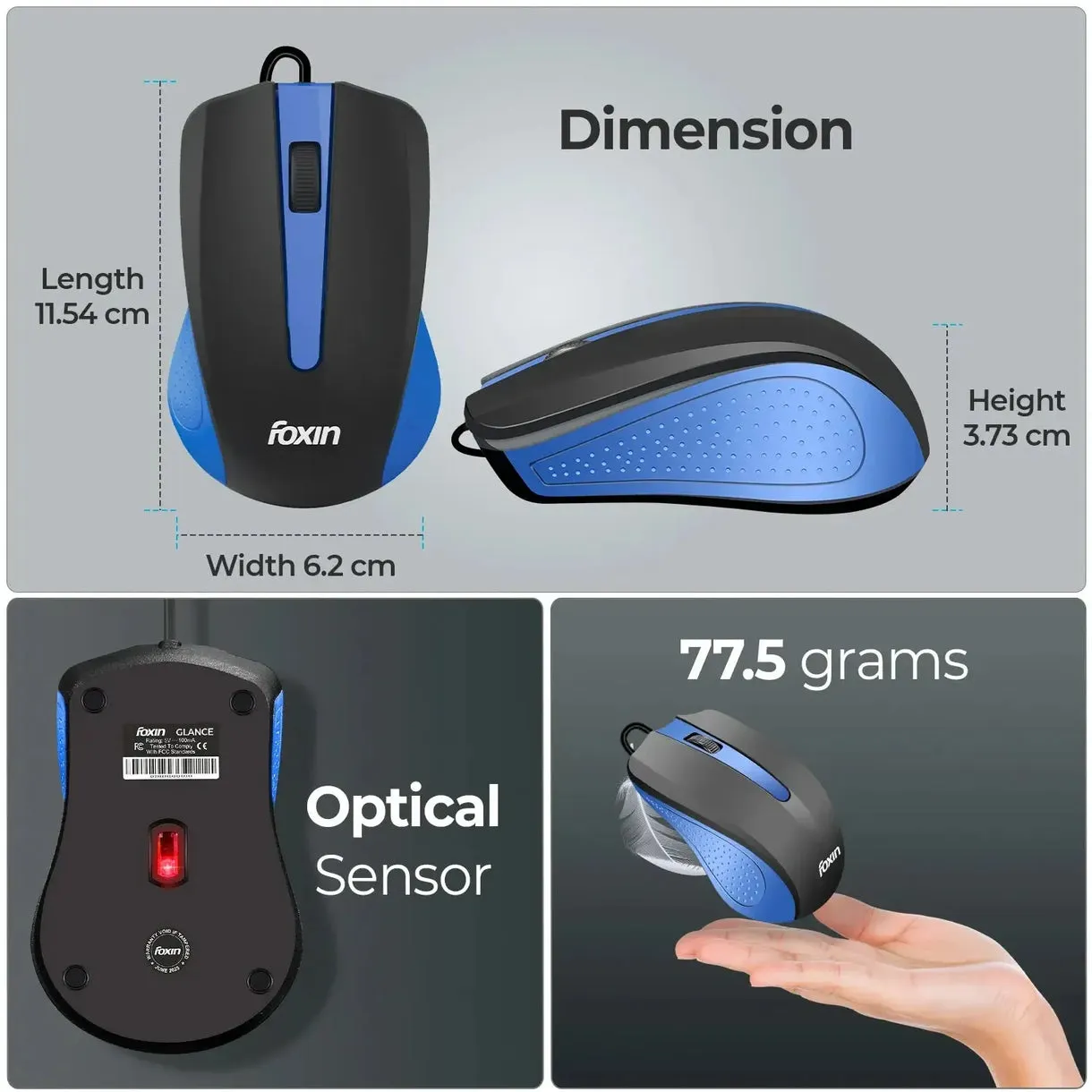 Foxin USB Mouse Blue (Glance) view 2